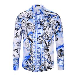 2018 designer Brand New Luxury Men Shirt Men's Fashion Dress Shirts Casual Long Sleeve Cotton Shirts 3D Shirt XMH9085 M-XXL