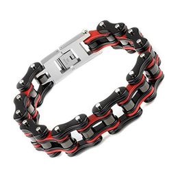 Punk Heavy Men's Motor Bike Motorcycle Chain Bracelet Bangle Hiphop Women Black Red 316L Stainless Steel Bicycle Biker Bracelet Jewellery