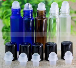 DHL Free Portable 10ml Roll On Glass Bottles Fragrance Perfume Blue Clear Brown Frosted Glass Roller Bottles With Staniless Steel Ball