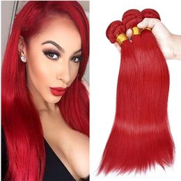 Red Human Hair Weaves Silk Straight 3Bundles Brazilian Virgin Hair Extensions #Red Colour Soft and Smooth Hair Weft Fast Shipping