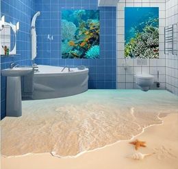 3d floor painting custom wallpaper for walls 3 d Beach surf starfish shell 3d floor self adhesive wallpaper tile flooring bathroom