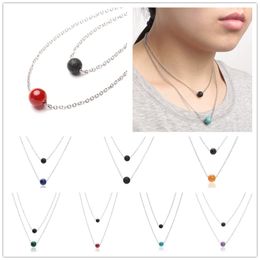 8Colors Natural Stone Black Lava Stone Bead Chakra Necklace Aromatherapy Essential Oil Perfume Diffuser Necklace Jewelry for Women