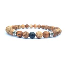 10pc/set free shipping gemstone beads bracelet 6mm picture jasper bracelet for men women handmade jewelry