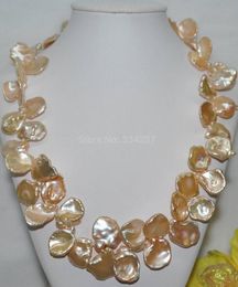 Natural Rainbow pink 17*18mm Petal Reborn Keshi Cultured Pearl Necklace