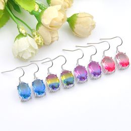 Luckyshine Mix Color 4 pcs/lot 925 sterling silver small and exquisite Rainbow BI-COLORED Tourmaline Gemstone Silver Dangle Earrings Jewelry