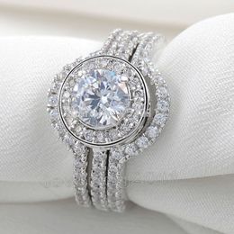 choucong Vintage Jewellery Diamond 10KT White Gold Filled 3-in-1 Engagement Wedding Ring Set Sz 5-11 Gift
