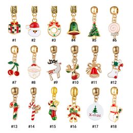 2019 Christmas Enamel Large Hole beads Charm Christmas tree santa claus garland bell Pendant For bracelet Fashion jewelry making