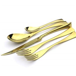 5PCS Silverware Luxury Gold Shiny Stainless Steel Cutlery Creative Dinner set Forks Knife Set Kitchen Dinnerware Tableware Set