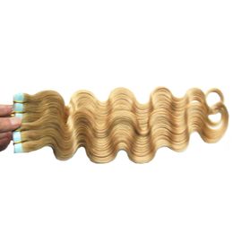 2.5g/pc 18"20"22"24" Remy Tape In Human Hair Extension Seamless Body wave virgin hair skin weft tape hair extensions 100g 40pcs/pac