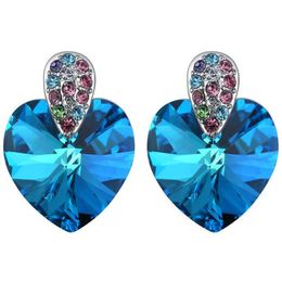 swarovski blue crystal earrings Canada - High Quality Blue Heart Earrings Stud Crystal from Swarovski Elements Women Fashion Jewelry Party Accessories 26208