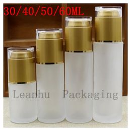 Wholesale Women Frosted Glass Spray Bottle For Toner, Essence of The Container, Golden Acrylic lid, Cosmetic Packaging Bottle