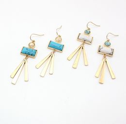 Fashion Gold Color Natural Stone Geometric Shape White Turquoise Tassel dangle Earrings Jewelry For Women