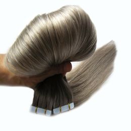 Tape Hair Remy 40pcs Seamless Skin Weft Tape In Human Hair extensions 100g Silver Grey tape hair extensions human
