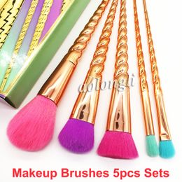 Makeup brushes 5pcs/set bright colors Rose Gold brush Spiral shank Professional make up beauty brush tools Contour face brushes kit