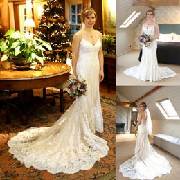 Spaghetti Straps Lovely Soft Champagne Coloured Mermaid Wedding Dress Illusion Back Applique Lace With Sequins Bridal Dress