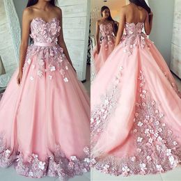 Arabic Flowers Prom Dresses Long Formal Blush Pink Sweet 16 Dress Sweetheart 3d Floral Appliques Beads Zipper up Long Evening Party Gowns