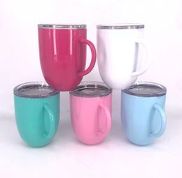 10oz Wine Glass Cups With Handle & Clear Lids Stainless Steel Double Wall Vacuum Insulated mugs Beer Mugs Coffee Handles Cups