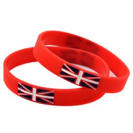 100PCS British Flag Silicone Rubber Bracelet Ink Filled Logo Adult Size Red and White no Genden Jewelry