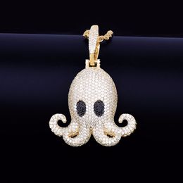 Iced Animal Pctopus Hip Hop Pendant With cuban Chain Gold Silver Color Bling Cubic Zircon Men's Necklace Jewelry For Gift