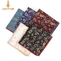 Luxury Vintage Men's Paisley Polyester Silk Hanky Gentleman Groom Pocket Square Handkerchief Paisley Wedding Classic Party Gift