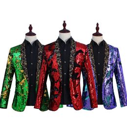 Men's Suits & Blazers Men's Flipping Sequins Tuxedo Jackets 6 Colors Fashion Blazer Nightclub Bar DJ Singer Glitter Stage Clothes Prom Host Tide Outerwear Costumes