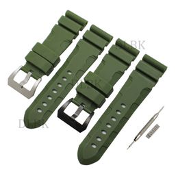 Watchband 24mm 26mm (Buckle 22mm) Men Watch Band Green Diving Silicone Rubber Strap Sport Bracelet Stainless Steel Pin Buckle for Panerai LUMINOR