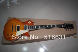 wholesale Top quality LP standard Signature Electric Guitar in brown Yellow stripe Black and silver pick-up in stock