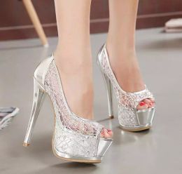 New Sexy Silver Gold Bridal Pumps Peep-Toe Glittering Stiletto Heel Wedding Dress Shoes