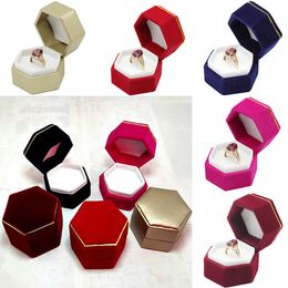 Hexagonal Finger Ring Box Jewellery Display Holder Velvet Ring Storage Box Case Container For Ring Earrings Xmas Gift 7Colors WX9-806