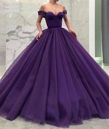 Off the Shoulder Purple Tulle Ball Gowns Simple Style Prom Gowns Corset Formal Party Dress Evening Wear