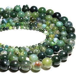 8mm Wholesale Moss Grass Agat Natural Stone Round Loose Green Beads For Jewellery Making 4/6/8/10/12 MM DIY Bracelet Strand 15.5''