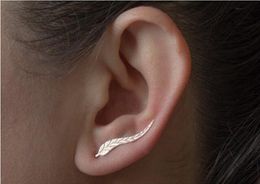 DoreenBeads Girls Women Stud Earrings Leaf Ear Climbers Ear Crawlers Silver Tone Color 24mm x 4mm