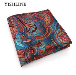 F150 Men's Silk Handkerchief Man Vintage Hanky Jacquard Woven Brown Blue Pocket Square 25*25cm Wedding Party Chest Towel Gift