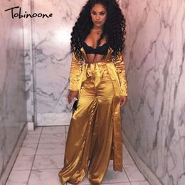 Tobinoone New Sexy Two Piece Set Casual Crop Top Two Piece Outfits Autumn Long Trench Coat Three Set Tracksuit Women