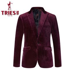 TRIES 2018 Hot Sale Brand Clothing Men 100%Cotton Suit Blazer Slim Fit Masculine Blazer Casual Solid Colr Male Suits Jacket
