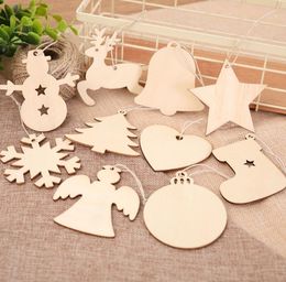 10pcs/lot Christmas Gifts Blank Wooden Ornaments Craft Heart Tree Snowman Snowflake Reindeer Decorations Bell Hang Gift Wood Slices SN1591