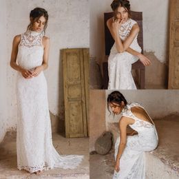 2019 Country Wedding Dresses High Neck Hollow Back Sweep Train Sleeveless Sexy Mermaid Wedding Dress Garden Beach Bridal Gowns