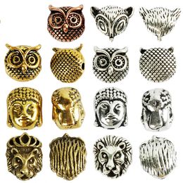 10pcs/bag Antique Gold Silver Owl Lion Buddha Fox Head Spacer Beads DIY Bracelets Necklace Beads for Jewellery Making Accessories