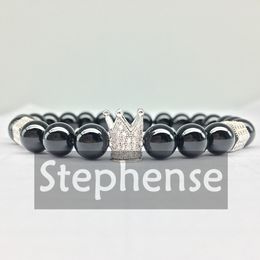 CZ0024 Trendy Design Crown Charm Bracelet Natural Black Onyx Bracelet New Design Energy Zircon Bead Balance Bracelet Wholesale