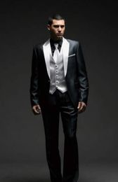 Groom Tuxedos One Button Black Peak Lapel Groomsmen Wedding Mens Blazer Dinner Party Suits Custom Made (Jacket+Pants+Vest+Tie) J845