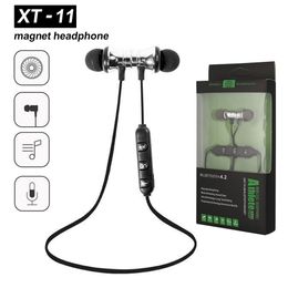 XT11 Magnet Sport Headphones BT4.2 Wireless Stereo Earphones with Mic Magnetic Earbuds Bass Headset for Iphone Samsung LG Smartphones in
