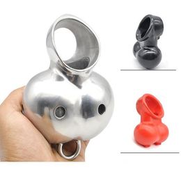 Chastity Devices Stainless Steel Scrotum Ball Ring Stretcher TPR Enhancer Delay Chastity Cage #R97