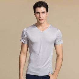 100% Pure Silk Knit NEW Men's Short Sleeves V-Neck Casual T-Shirt Tee Plain Size M L XL XXL100% Pure Silk Knitted Mens V neckline Short Slee