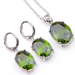 Novel Luckyshine 5 Sets Fashion Vintage Fire Peridot Cubic Zirconia 925 Silver Pendants Necklaces Earrings Gift Wedding Jewellery Sets