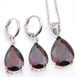 Luckyshine 5 Sets Women Red Garnet Crystal Cubic Zirconia Sets 925 Silver Pendants Necklaces Earrings Wedding Jewellery Sets NEW