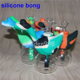 Swan Shape Silicone water Pipes for Smoking Unbreakable Water Percolator oil rig Bong Smoking Pipe Silicone dab Rig silicone wax containers