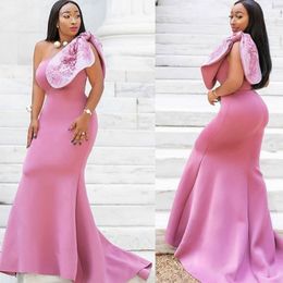 Pink Mermaid Long Prom Dresses Sexy One Shoulder Applique Sleeveless Zipper Party Gowns Glamorous Sweep Train Evening Dresses Cocktail Dress