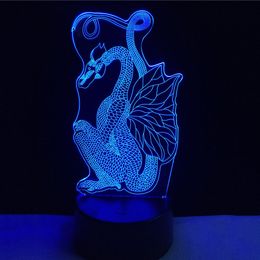 Dragon 3D Illusion LED Night Light Color Change Touch Switch Table Desk Lamp NEW #R87