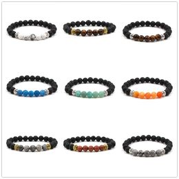 14 Colors Silver Gold Essential Oil Diffuser 8mm Black Lava Stone Beads Bracelet Tiger's Eye Bead Bracelet Stretch Yoga Jewelry