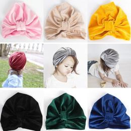 Fashion Children turban hat front knotted velvet hat cute kid warm winter head wrap cap girl boy party fancy dress hat baby Accessories